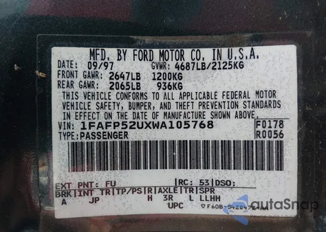 1998 Ford Taurus Lx/Se z USA, uszkodzony, nr VIN 1FAFP52UXWA105768